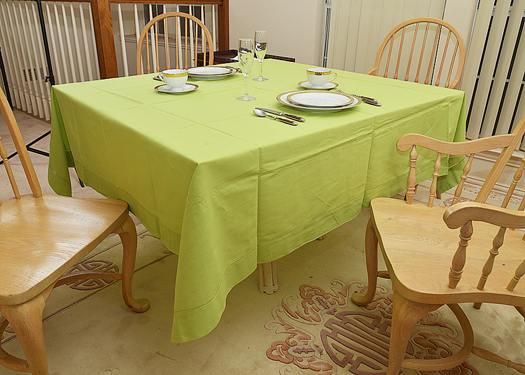 Happy Festive 70"Square tablecloth. Macaw Green
